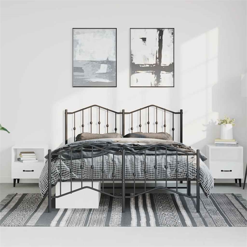 Pemberly Row Powder-Coated Steel Full/Double Bed Frame in Black