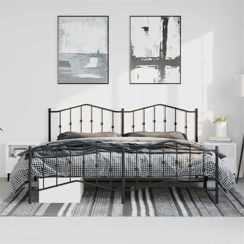 Pemberly Row Powder-Coated Steel King/Double Bed Frame in Black