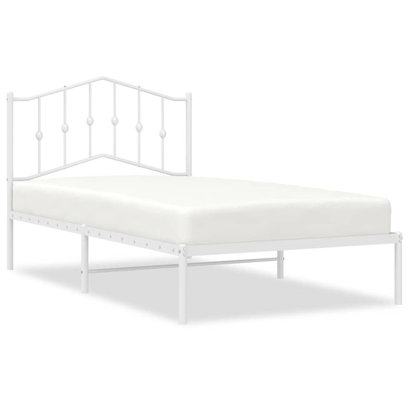 Pemberly Row Contemporary Rectangular Steel Single Bed Frame in White