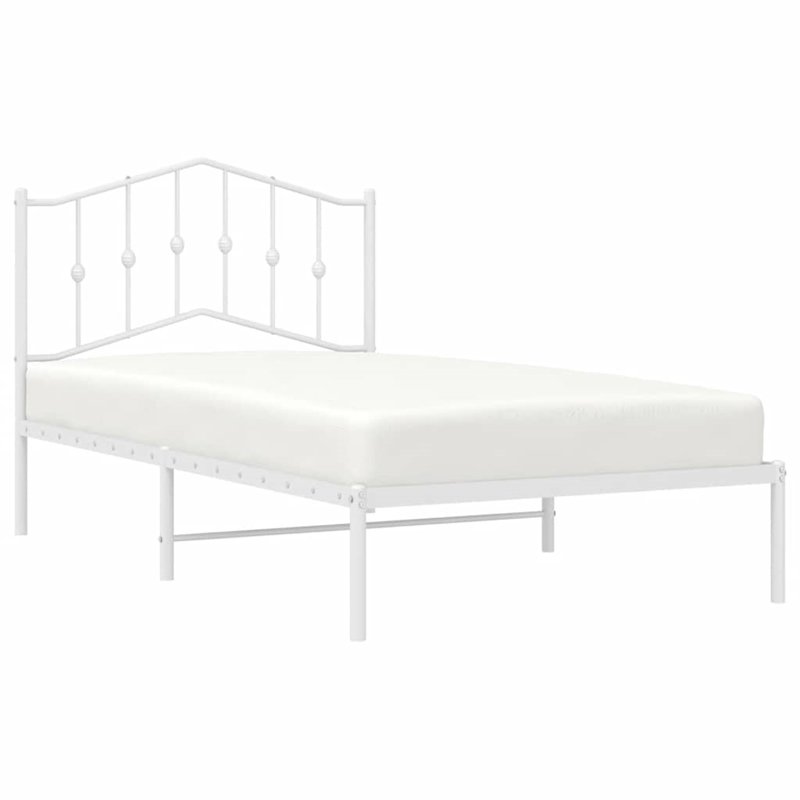 Pemberly Row Contemporary Rectangular Steel Single Bed Frame in White