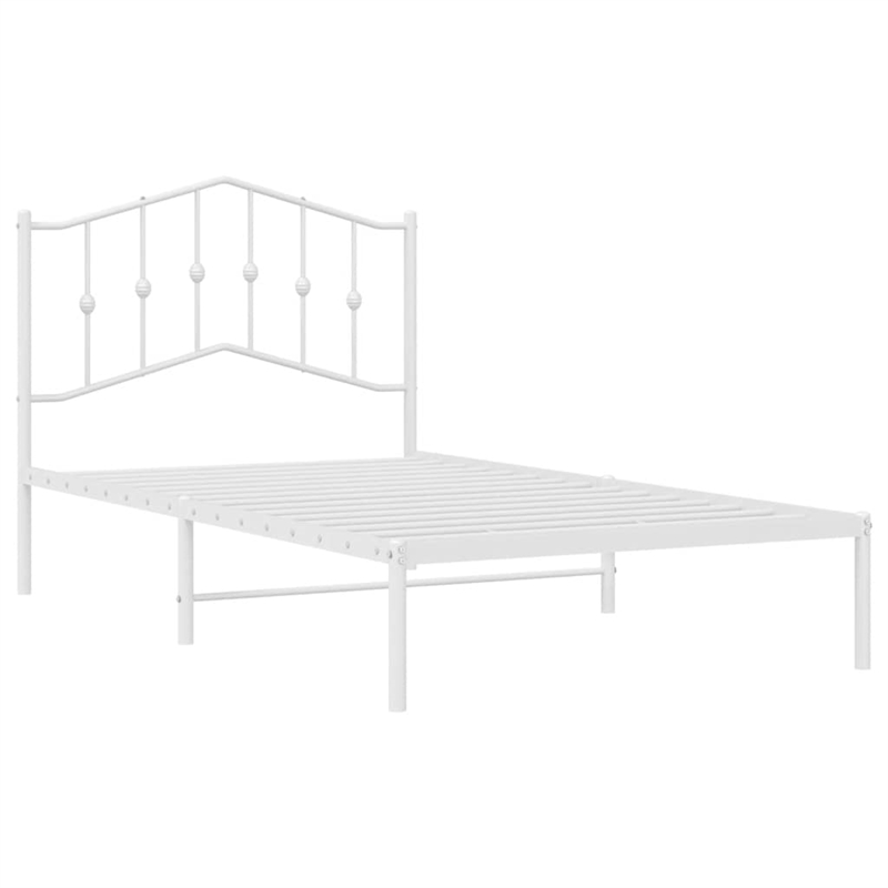 Pemberly Row Contemporary Rectangular Steel Single Bed Frame in White
