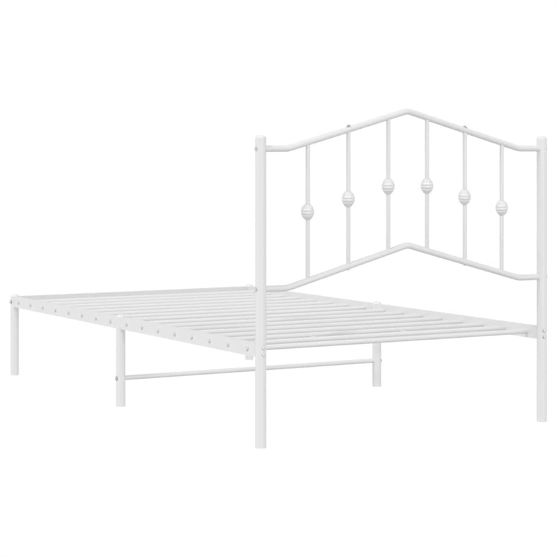 Pemberly Row Contemporary Rectangular Steel Single Bed Frame in White
