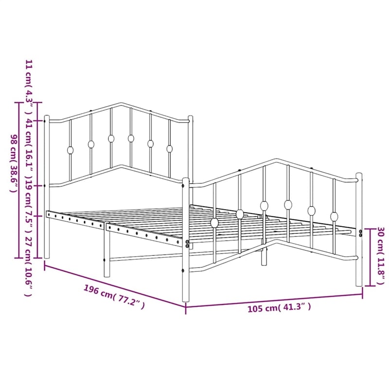 Pemberly Row Rectangular Powder-Coated Steel Twin Bed Frame in White
