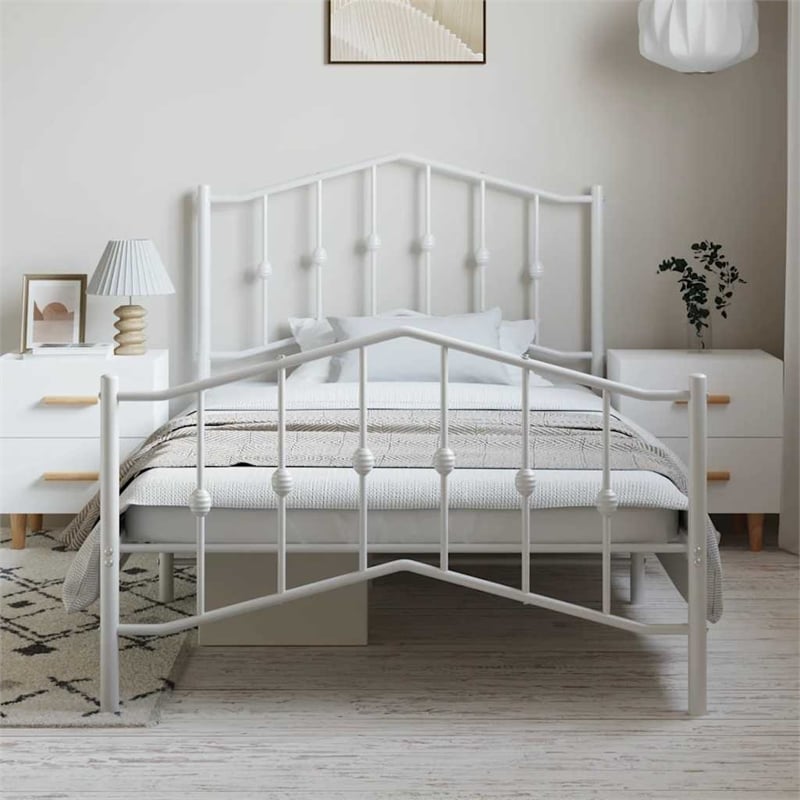 Pemberly Row Rectangular Powder-Coated Steel Twin Bed Frame in White