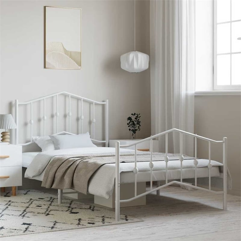 Pemberly Row Rectangular Powder-Coated Steel Twin Bed Frame in White