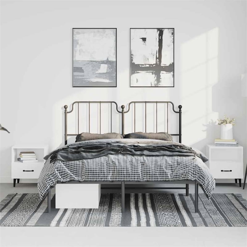 Pemberly Row Powder-Coated Steel Full/Double Bed Frame in Black