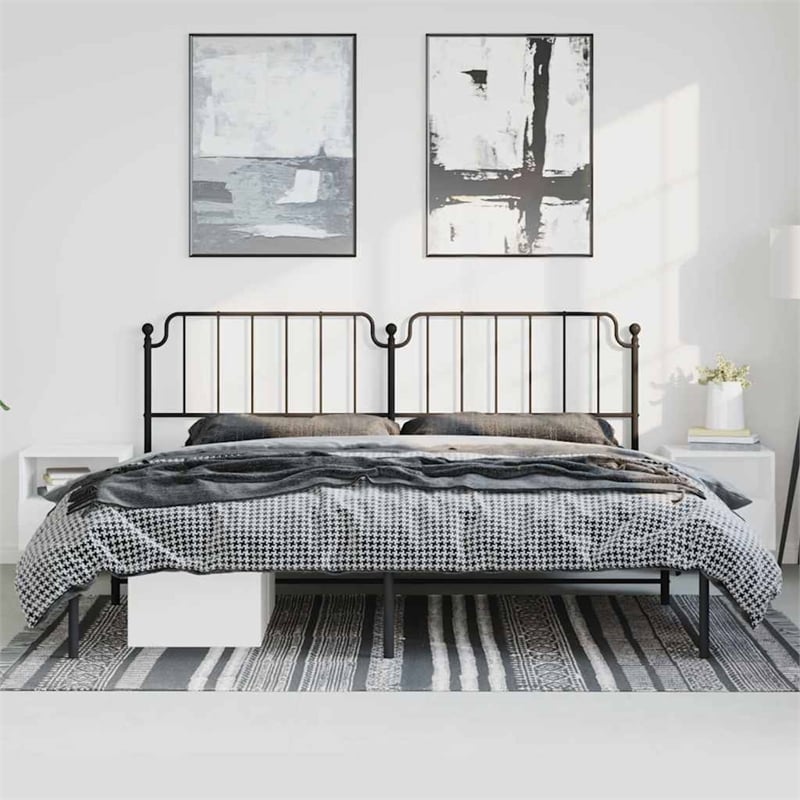 Pemberly Row Powder-Coated Steel Cal King/Double Bed Frame in Black