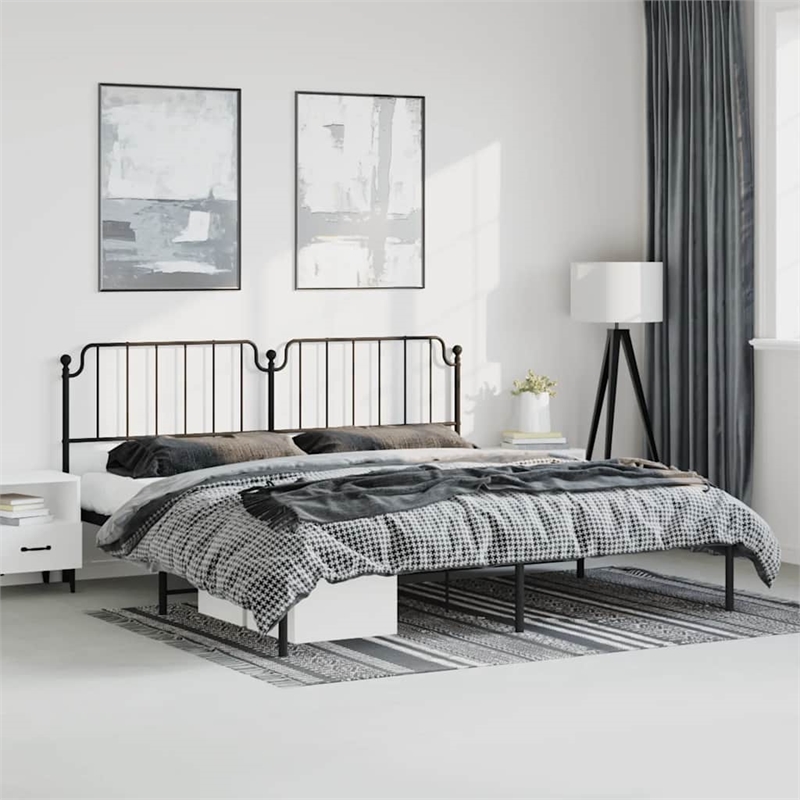 Pemberly Row Powder-Coated Steel Cal King/Double Bed Frame in Black