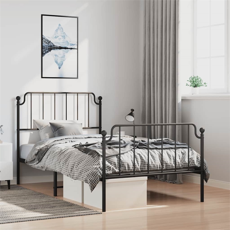 Pemberly Row Contemporary Powder-Coated Steel Twin Bed Frame in Black