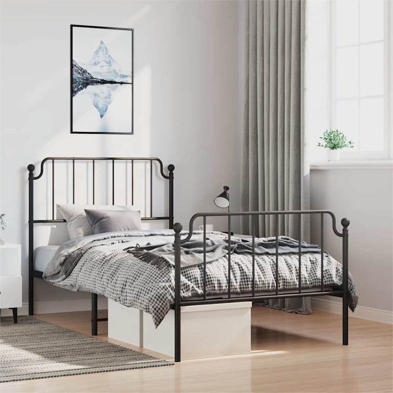 Pemberly Row Contemporary Powder-Coated Steel Twin Bed Frame in Black