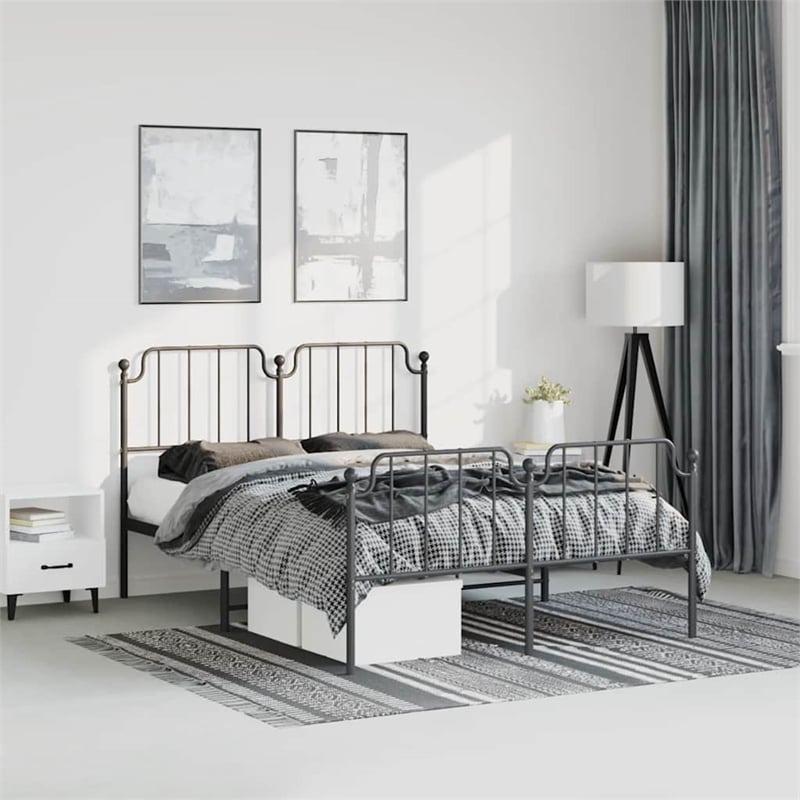 Pemberly Row Rectangular Powder-Coated Steel Full Bed Frame in Black
