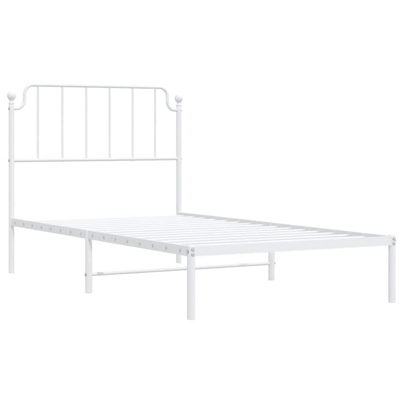 Pemberly Row Contemporary Powder-Coated Steel Single Bed Frame in White