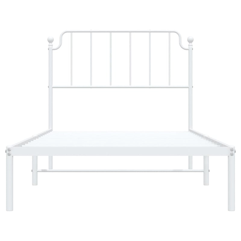 Pemberly Row Contemporary Powder-Coated Steel Single Bed Frame in White
