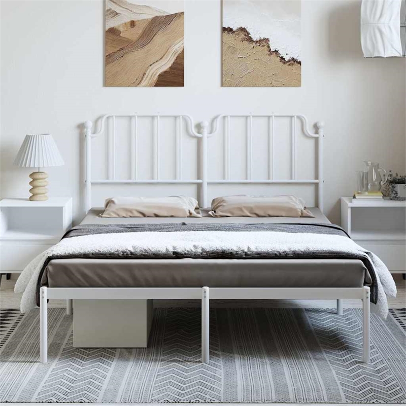 Pemberly Row Powder-Coated Steel Full/Double Bed Frame in White