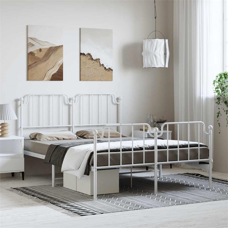 Pemberly Row Powder-Coated Steel King Size Bed Frame in White