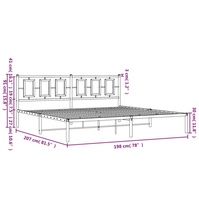 Pemberly Row Rectangular 76.0 x 80.0 Steel Bed Frame in Black