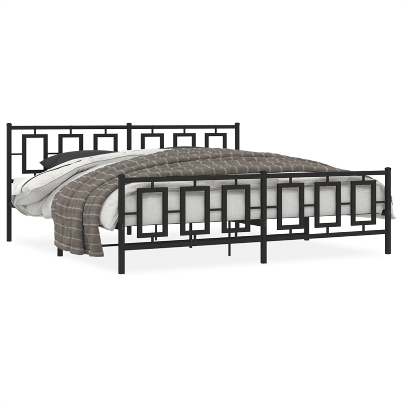Pemberly Row Contemporary 76x80 Powder-Coated Steel Bed Frame in Black