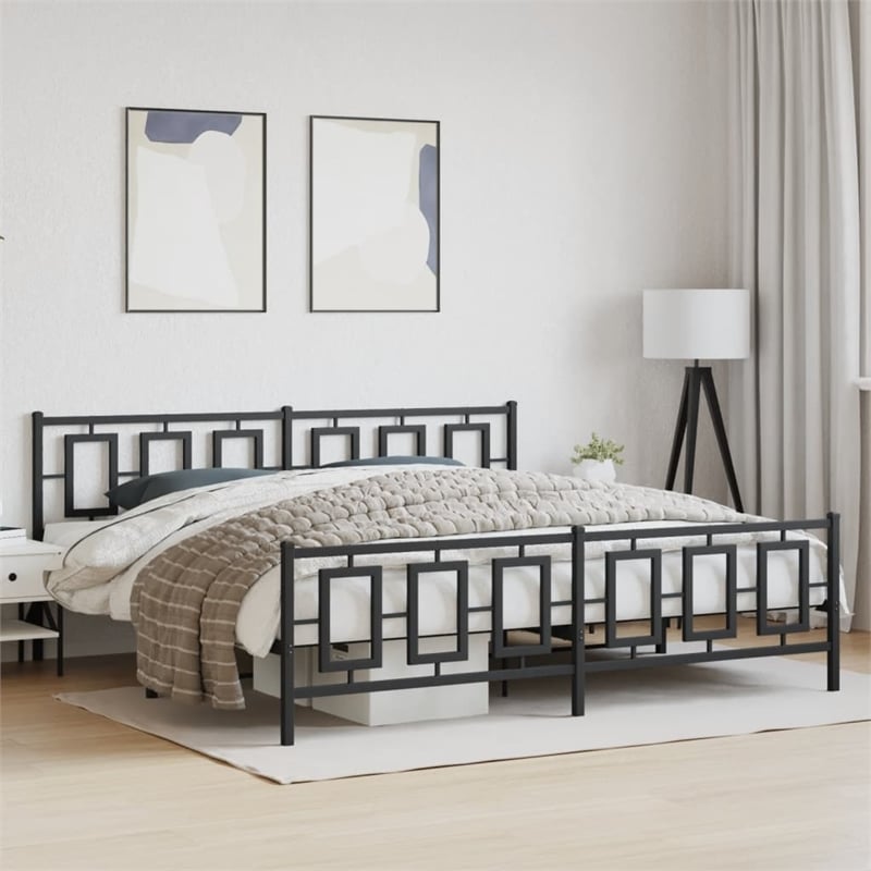 Pemberly Row Contemporary 76x80 Powder-Coated Steel Bed Frame in Black