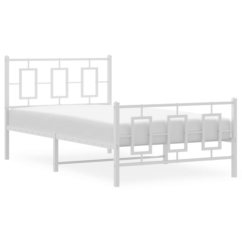 Pemberly Row Contemporary Powder-Coated Steel Single Bed Frame in White