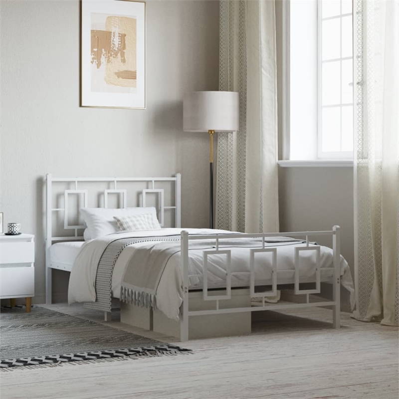 Pemberly Row Contemporary Powder-Coated Steel Single Bed Frame in White
