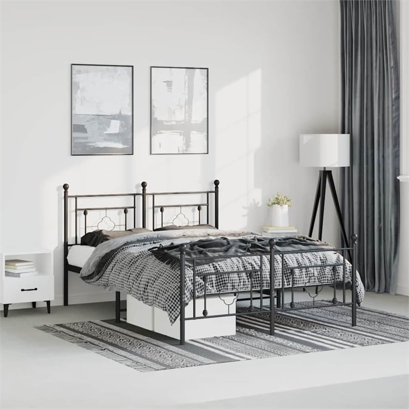 Pemberly Row Rectangular Powder-Coated Steel Full Bed Frame in Black