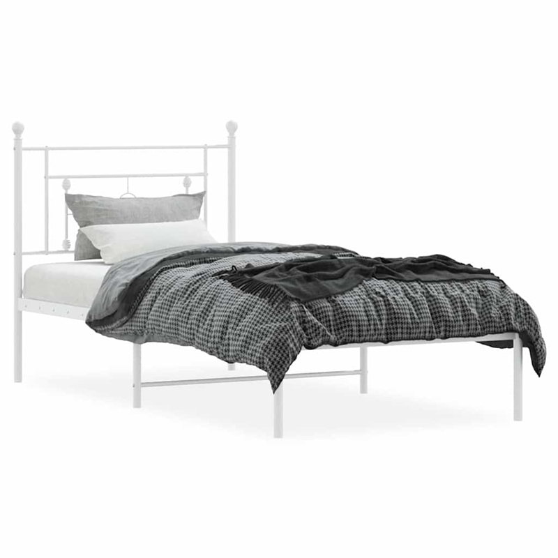 Pemberly Row Contemporary Powder-Coated Steel Single Bed Frame in White
