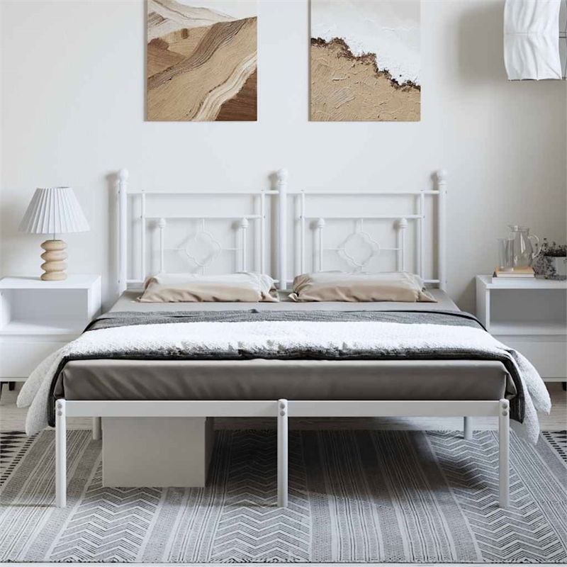 Pemberly Row Powder-Coated Steel King Size Bed Frame in White