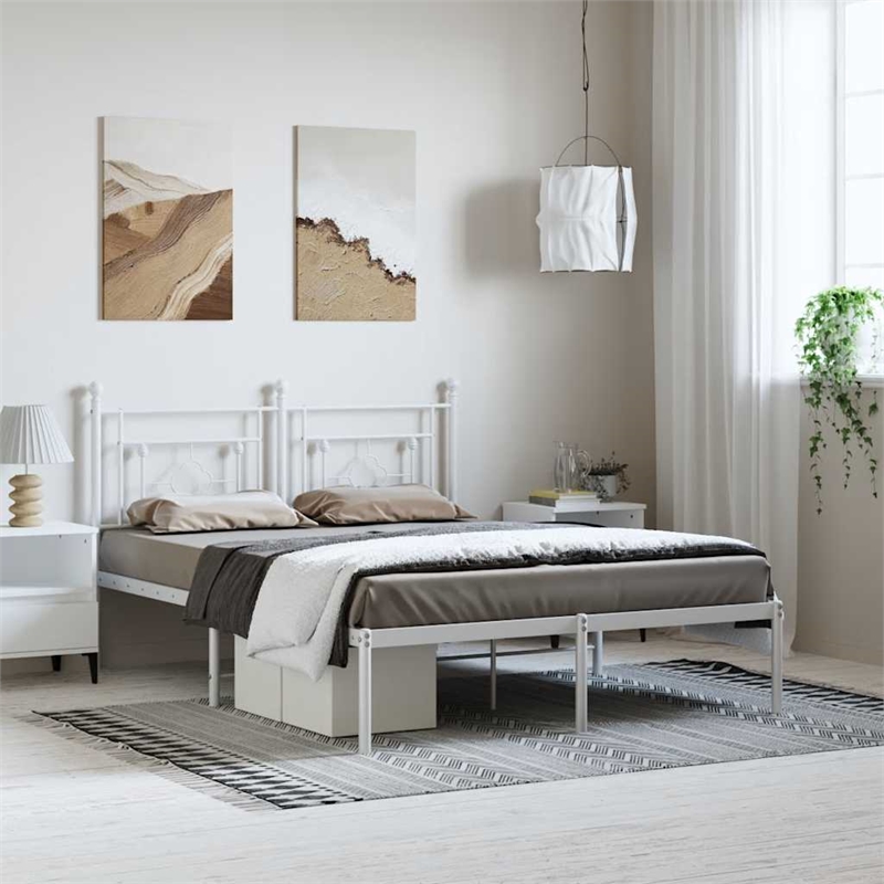 Pemberly Row Powder-Coated Steel King Size Bed Frame in White
