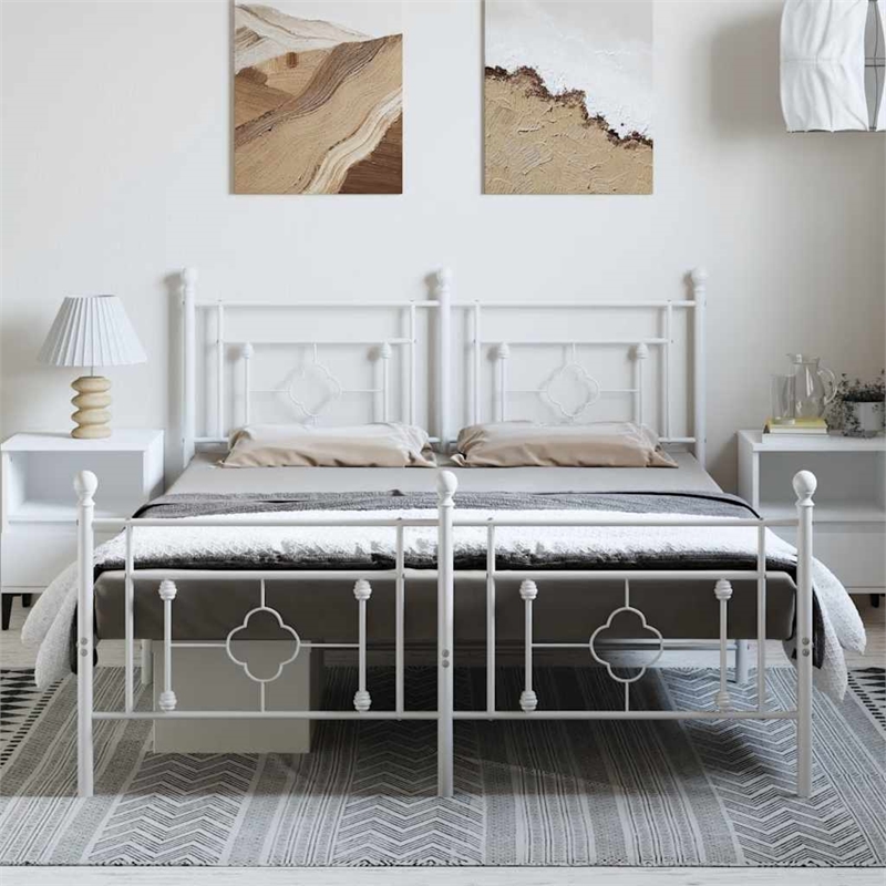 Pemberly Row Powder-Coated Steel King Size Bed Frame in White