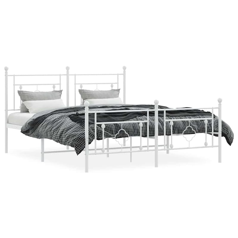 Pemberly Row Powder-Coated Steel King Size Bed Frame in White