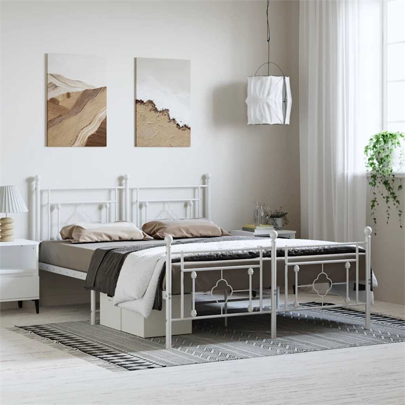 Pemberly Row Powder-Coated Steel King Size Bed Frame in White
