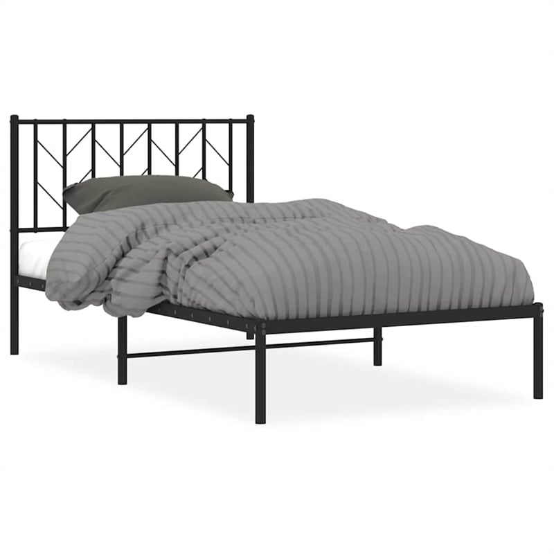 Pemberly Row Contemporary Powder-Coated Steel Single Bed Frame in Black