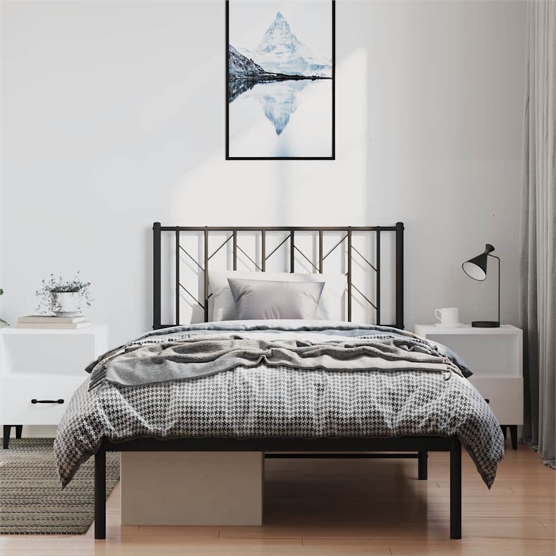 Pemberly Row Contemporary Powder-Coated Steel Single Bed Frame in Black