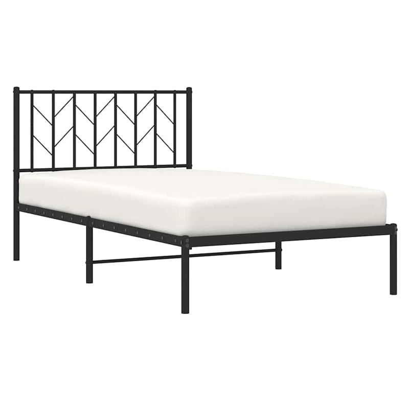 Pemberly Row Contemporary Powder-Coated Steel Single Bed Frame in Black