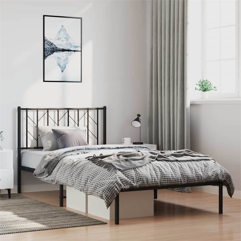 Pemberly Row Contemporary Powder-Coated Steel Single Bed Frame in Black