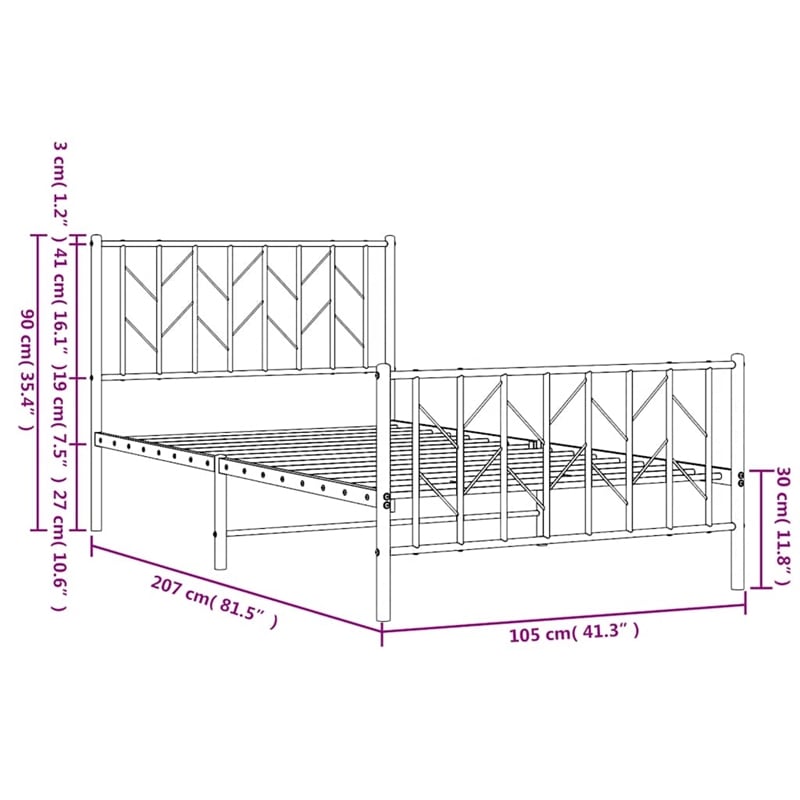 Pemberly Row 39.4 x 78.7 Powder-Coated Steel Bed Frame in Black