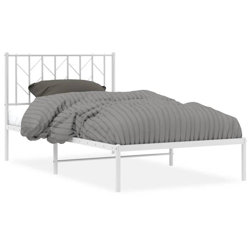 Pemberly Row Contemporary Rectangular Steel Single Bed Frame in White