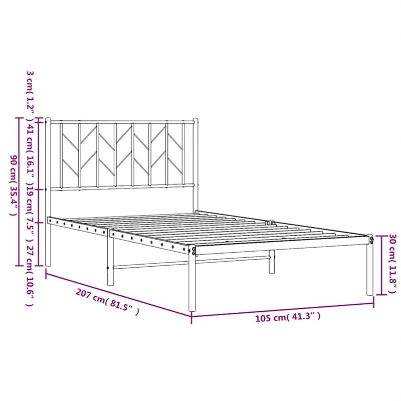 Pemberly Row Contemporary Rectangular Steel Single Bed Frame in White