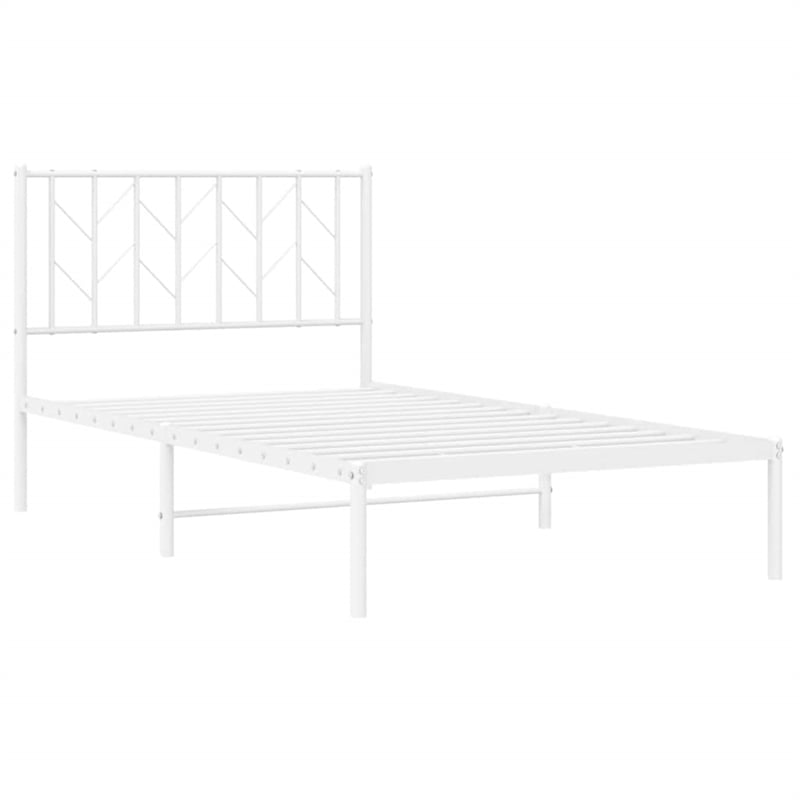 Pemberly Row Contemporary Rectangular Steel Single Bed Frame in White