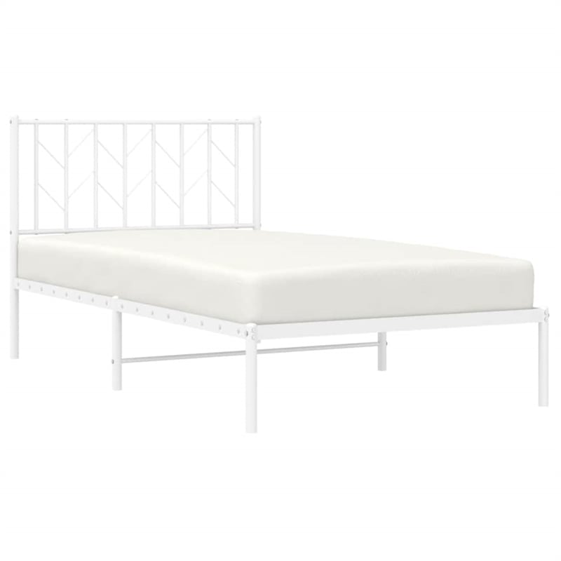 Pemberly Row Contemporary Rectangular Steel Single Bed Frame in White