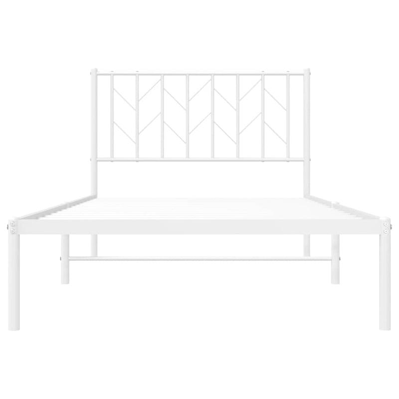 Pemberly Row Contemporary Rectangular Steel Single Bed Frame in White