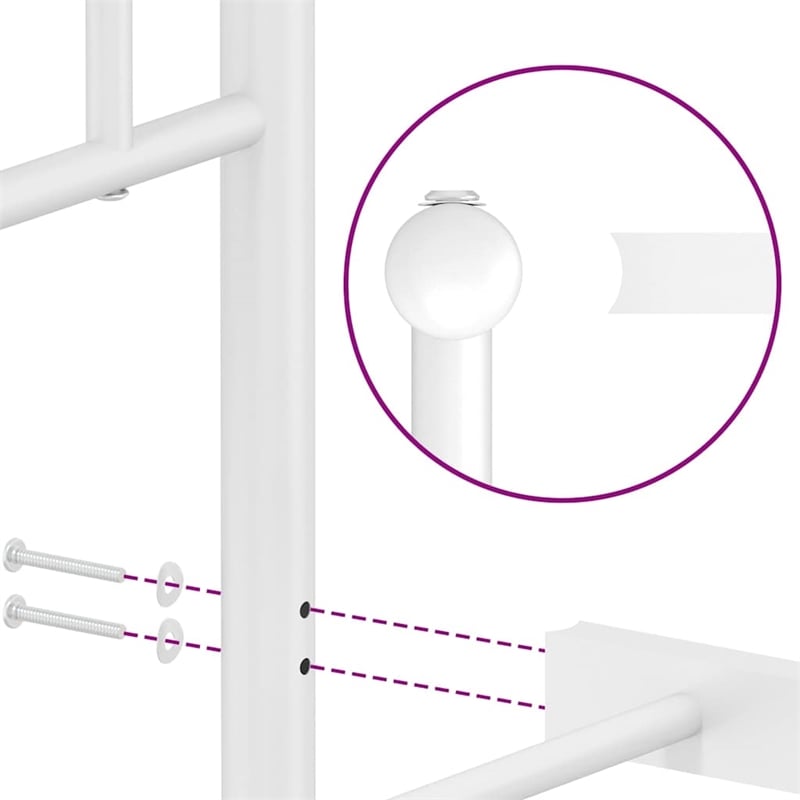Pemberly Row Contemporary Rectangular Steel Single Bed Frame in White