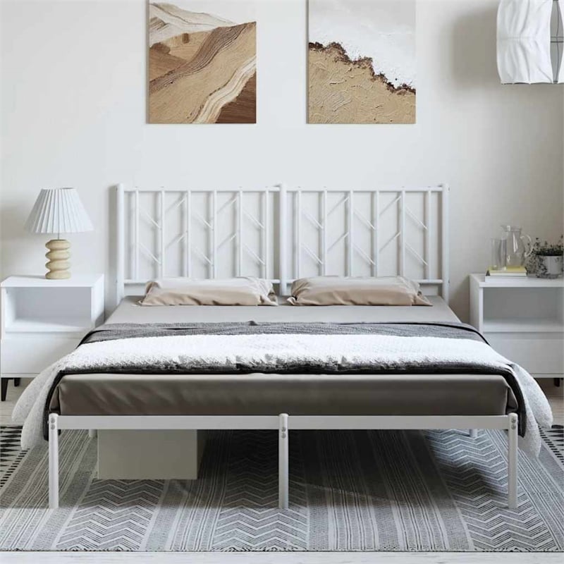 Pemberly Row Modern Rectangular Steel King Bed Frame in White