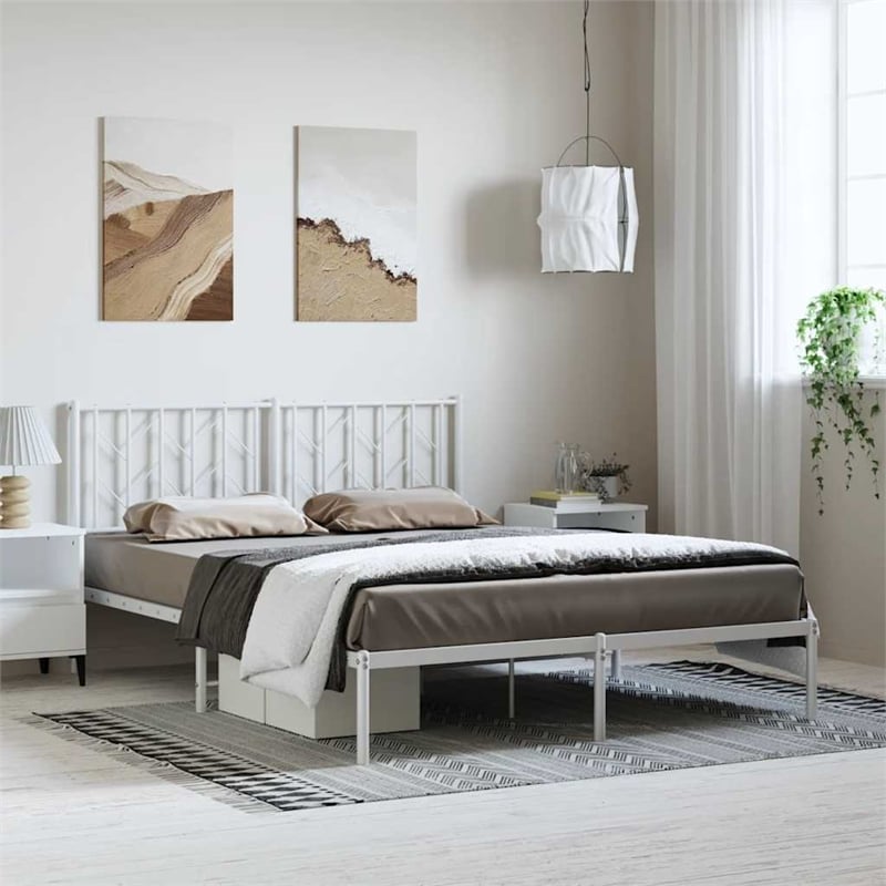 Pemberly Row Modern Rectangular Steel King Bed Frame in White