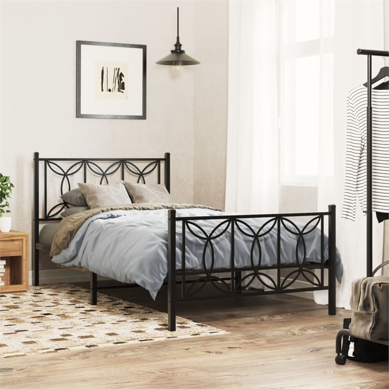Pemberly Row Contemporary Engineered wood Twin Bed Frame in Black