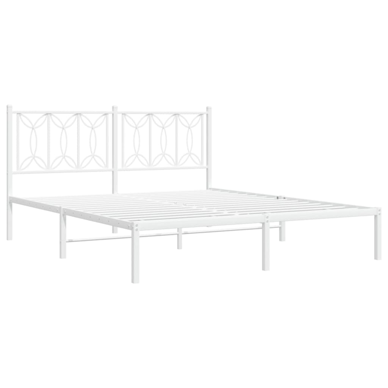 Pemberly Row Modern Rectangular Steel King Bed Frame in White