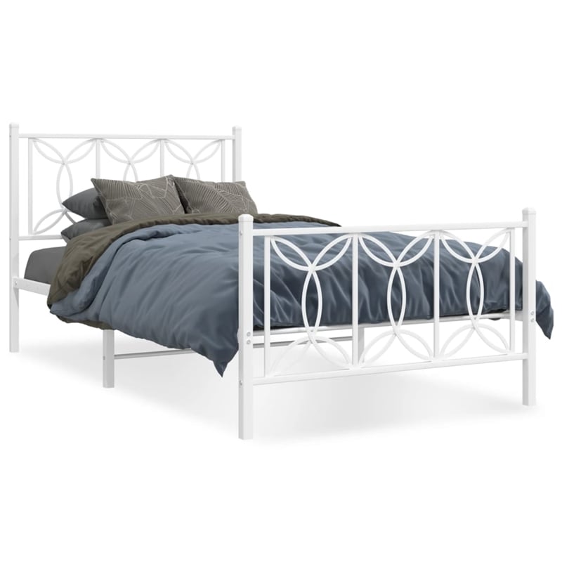 Pemberly Row Contemporary Rectangular Modern 39 x 79 Bed Frame in White
