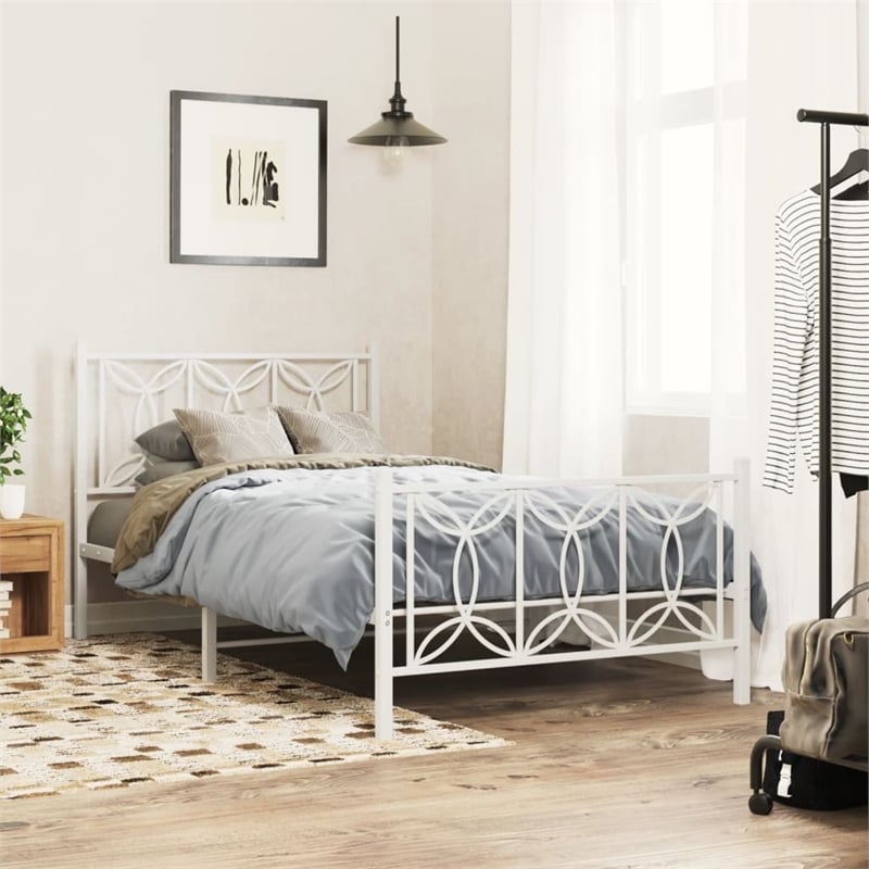 Pemberly Row Contemporary Rectangular Modern 39 x 79 Bed Frame in White