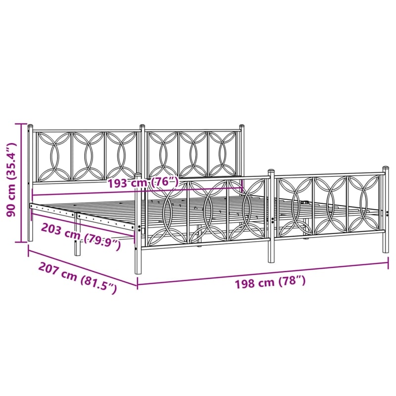 Pemberly Row Contemporary Rectangular Modern 76 x 80 Bed Frame in White