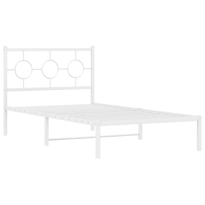 Pemberly Row Contemporary Rectangular Steel Twin Bed Frame in White
